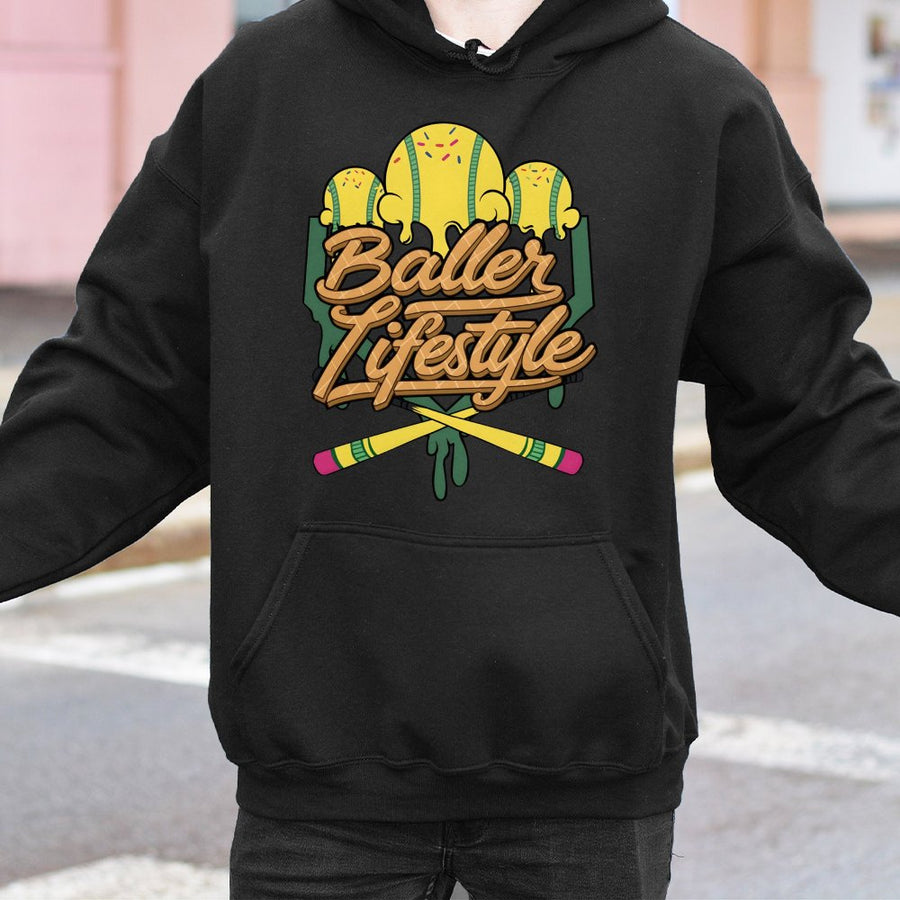 Baller Lifestyle Baseball Hoodie | Drip Aesthetic Graphic Pullover | Premium Cotton Blend | Gift for Baseball Players and Sports Fans