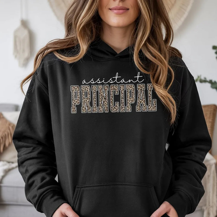 Assistant Principal Hoodie | Leopard Print Typography Design | Premium Cotton Blend | Back To School Gift For Educators And School Administrators