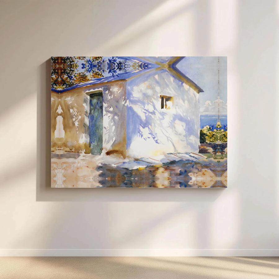 Mediterranean Coastal House Canvas Art | Watercolor Seaside Village Wall Decor | Premium 1.25-Inch Gallery Wrap | Vacation Home & Office Gift