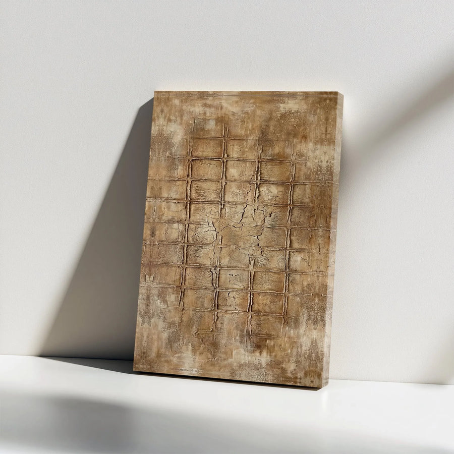 Abstract Textured Canvas Print | Wabi Sabi Industrial Grid Art | Premium Gallery Wrapped Canvas | Rustic Farmhouse Decor Gift