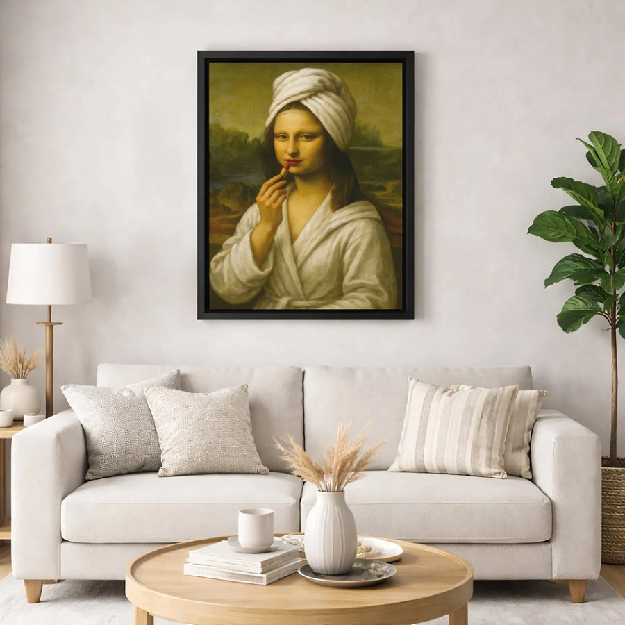 Mona Lisa Canvas Art | Funny Bathroom Wall Decor | Premium Gallery Wrap Print | Whimsical Makeup Room Gift