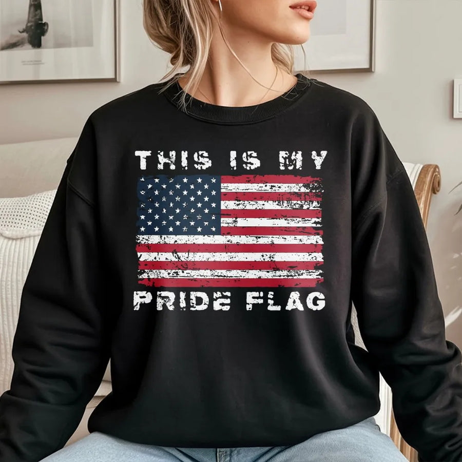 American Flag Sweatshirt | This Is My Pride Flag Vintage Graphic | Premium Cotton Blend | Patriotic Gift For Men And Women
