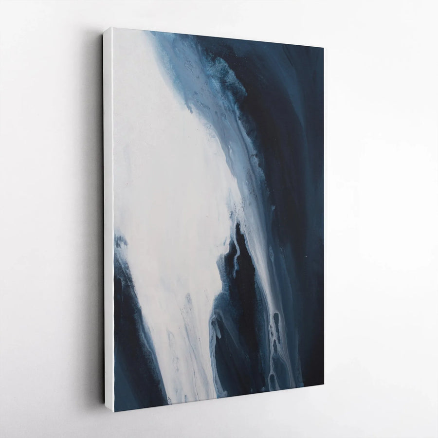 Abstract Blue Canvas Wall Art | Moody Ink Flow Painting | Premium Gallery Wrapped Print | Modern Home & Office Decor Gift
