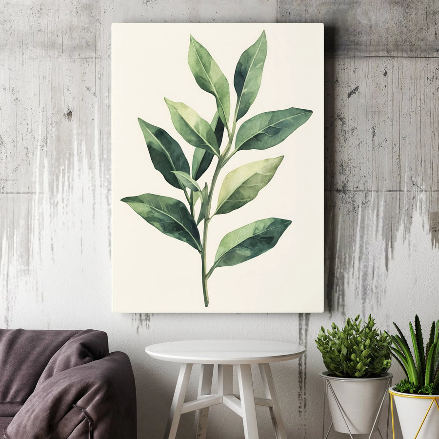Watercolor Botanical Leaf Canvas Wall Art | Minimalist Green Plant Branch Print | Premium Fade-Resistant Gallery Wrap | Modern Home Office Decor Gift
