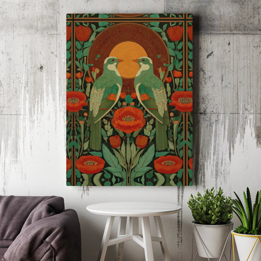 Art Nouveau Birds Canvas Print | Vintage Botanical Bird Illustration | Premium Gallery Wrapped Canvas | Living Room Wall Decor Gift