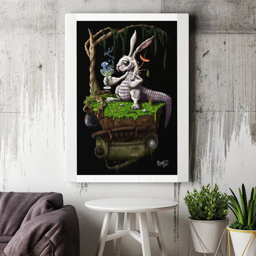Surreal Rabbit Gator Canvas Wall Art | Gothic Hybrid Animal Artwork | Premium Gallery-Wrapped Canvas | Collector's Gift for Dark Fantasy & Weirdcore Decor