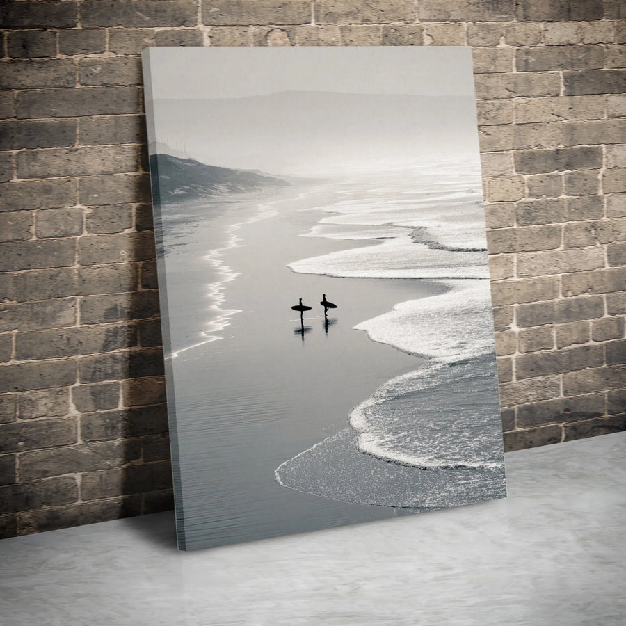 Surfer Beach Wall Art | Minimalist Black and White Ocean Canvas | 1.25-Inch Gallery Wrap | Coastal Decor for Home and Office