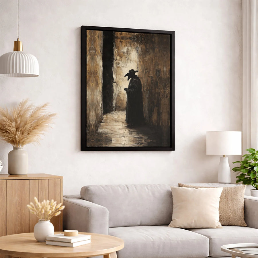 Plague Doctor Wall Art | Moody Dark Academia Canvas Print | Premium Gallery Wrapped Framed Decor | Gothic Home Office Gift for History Lovers