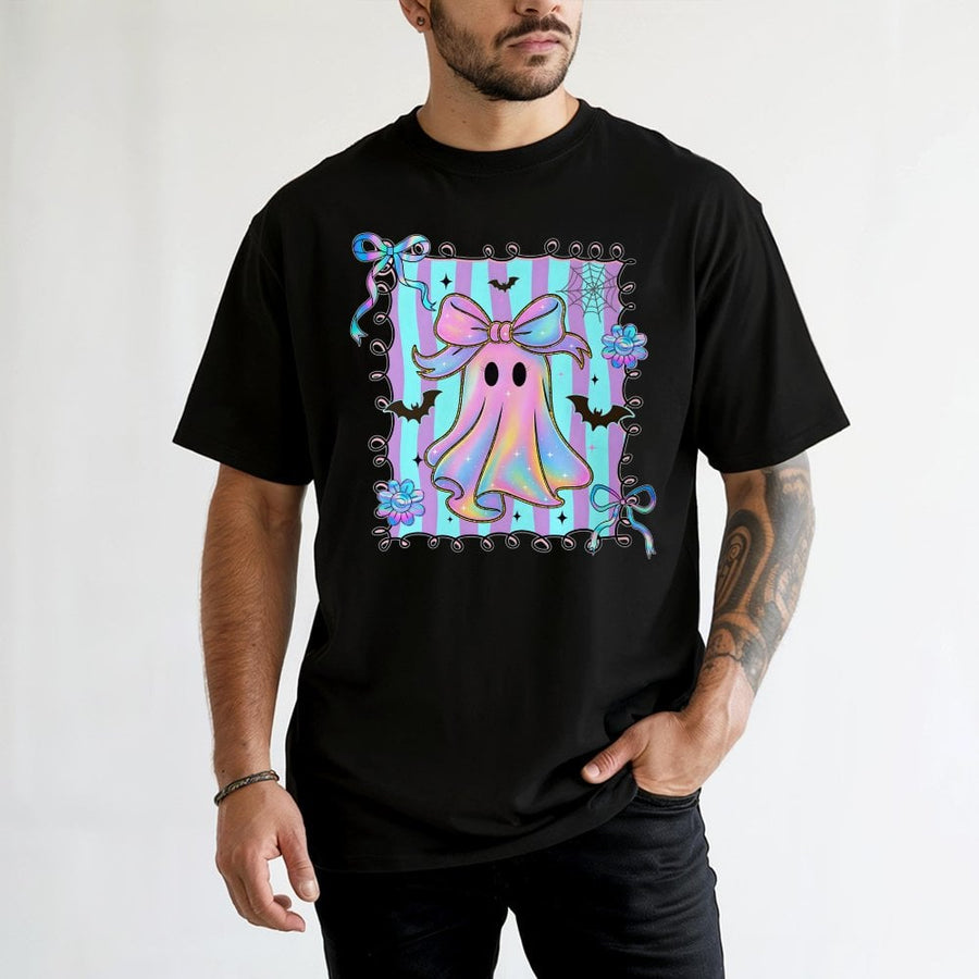 Coquette Ghost T-Shirt | Iridescent Aesthetic Halloween Graphic | Premium 100% Cotton | Cute Spooky Gift For Her
