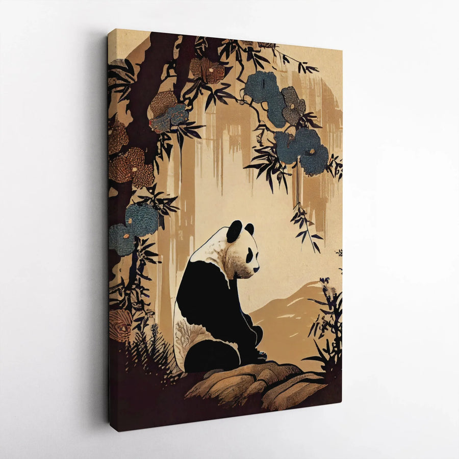 Panda Canvas Wall Art | Japanese Ukiyo-e Bamboo Forest Print | Premium 1.25-inch Gallery Wrap | Zen Home Office Decor Gift