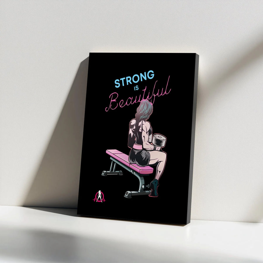 Strong Is Beautiful Canvas Wall Art | Female Fitness Motivation Decor | Premium Gallery Wrap Print | Inspirational Gym Gift For Women