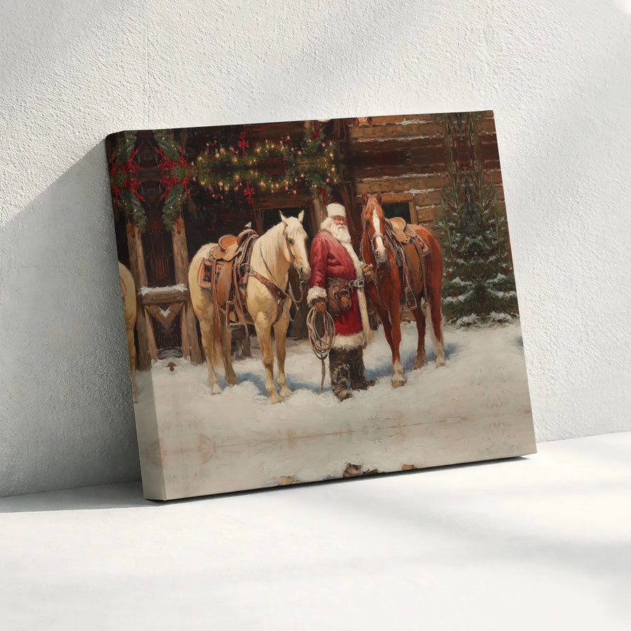Cowboy Santa Claus Canvas Art | Rustic Western Christmas Wall Decor | Premium Fade-Resistant Print | Holiday Gift for Farmhouse Lovers