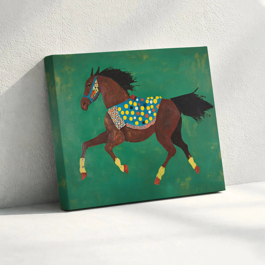 Folk Art Horse Canvas Wall Art | Colorful Equestrian Painting Print | Premium Canvas With Fade-Resistant Inks | Bohemian Farmhouse Decor Gift