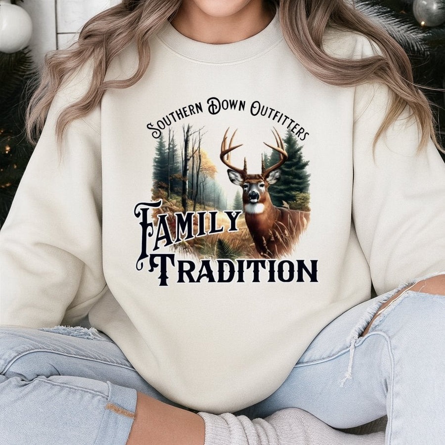 Hunting Deer Sweatshirt | Majestic Buck Forest Graphic | Premium Cotton Blend | Gift for Hunter & Outdoorsman Family Tradition Apparel