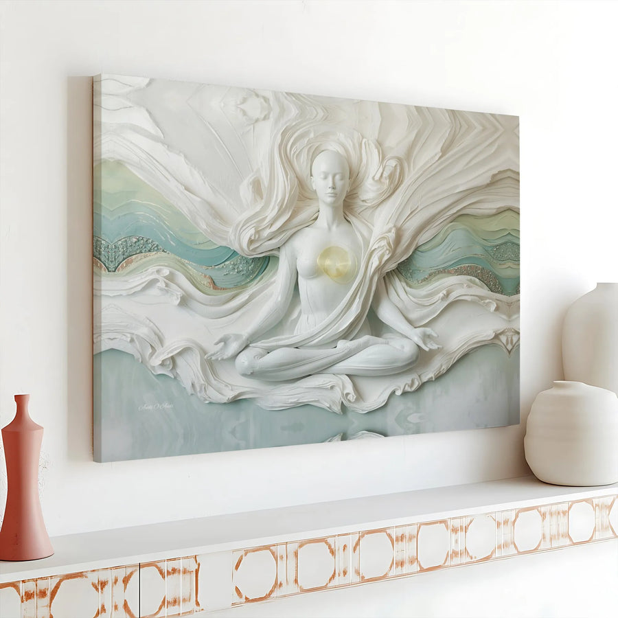 Serene Meditation Canvas Wall Art | 3D Effect Goddess in Lotus Pose | Premium Relief Style Print | Spiritual Gift for Yoga Studio Decor