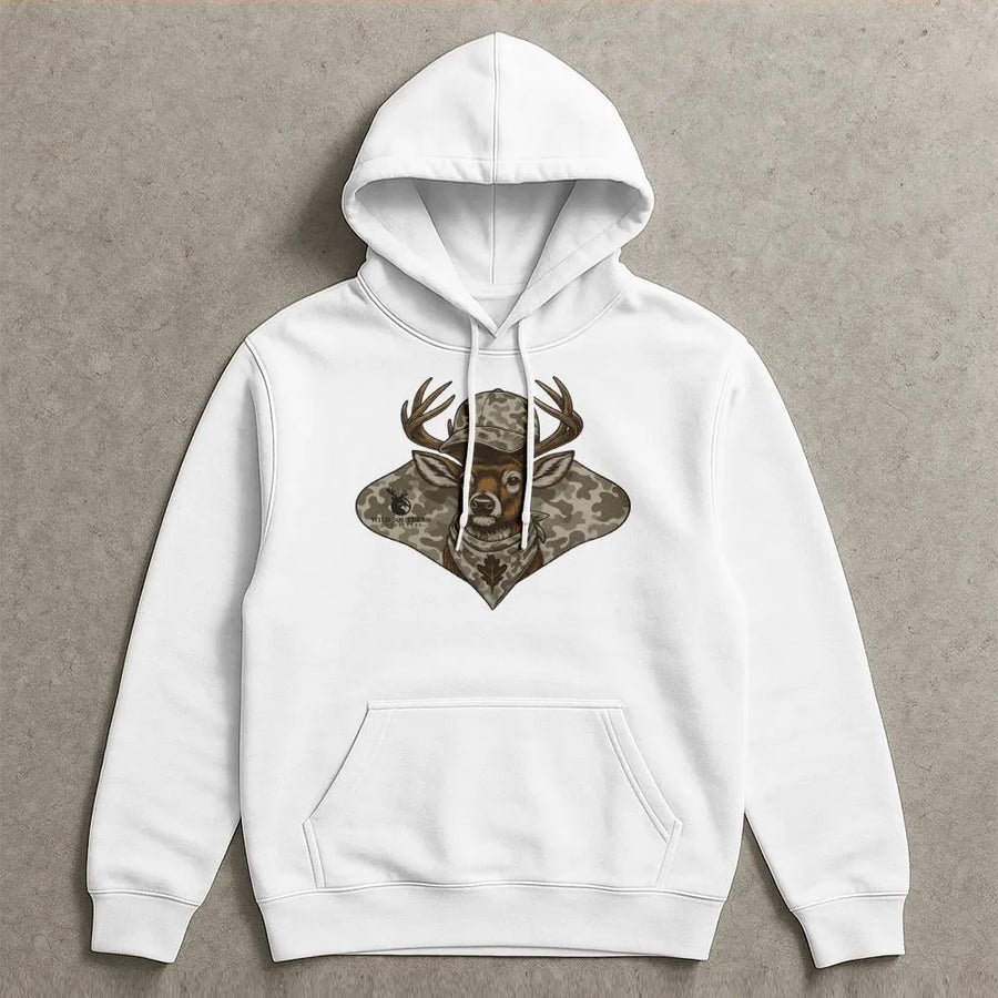 Deer Hunting Hoodie | Camo Buck Graphic with Bandana | Premium Cotton Blend | Gift for Outdoorsmen and Wildlife Enthusiasts
