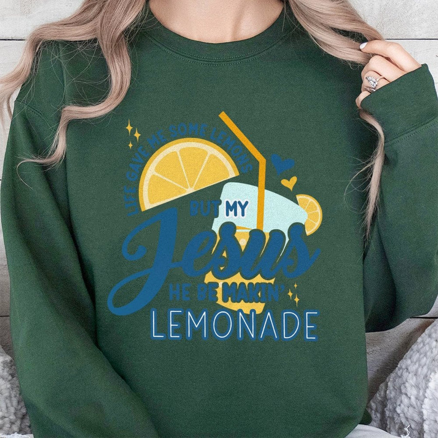 Jesus Lemonade Sweatshirt | Christian Retro Graphic Aesthetic | Premium Cotton Blend Crewneck | Faith Based Inspirational Gift For Women