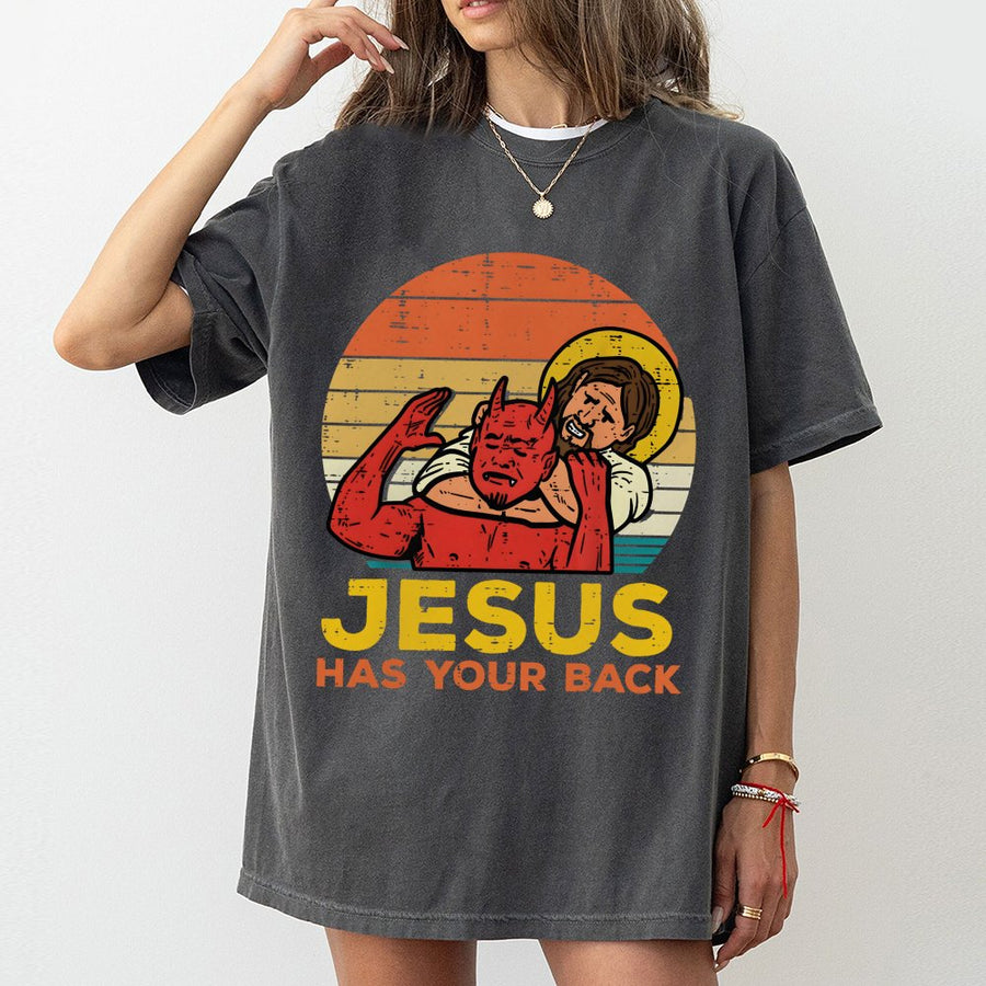 Jesus Has Your Back T-Shirt | Retro Jiu Jitsu Graphic Tee | 100% Cotton Premium Quality | Religious Christian Gift For Men And Women