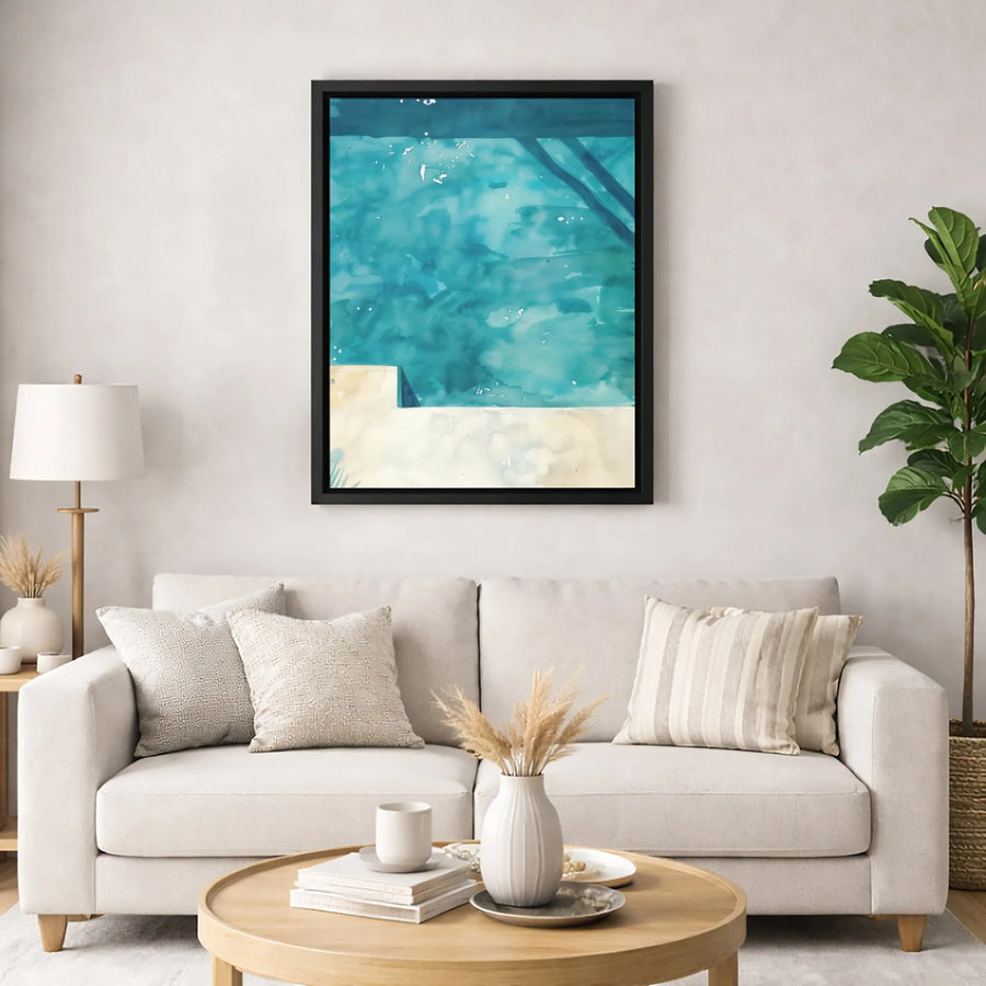 Swimming Pool Canvas Wall Art | Abstract Watercolor Summer Vibe | 1.25 Inch Gallery Wrap | Modern Home Office Decor Gift