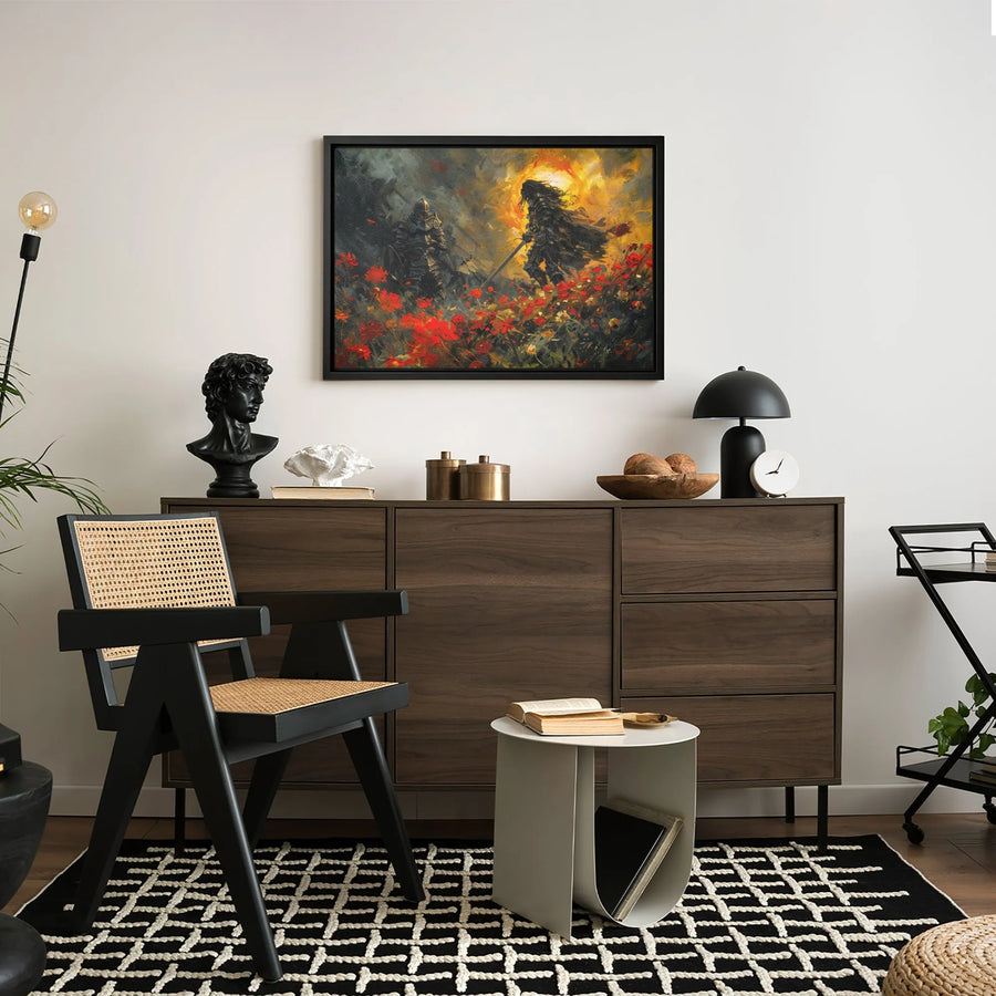 Knight Wall Art Canvas | Dark Fantasy Medieval Battle Scene | Premium Gallery Wrap Print | Epic Home Decor Gift for Fantasy Lovers