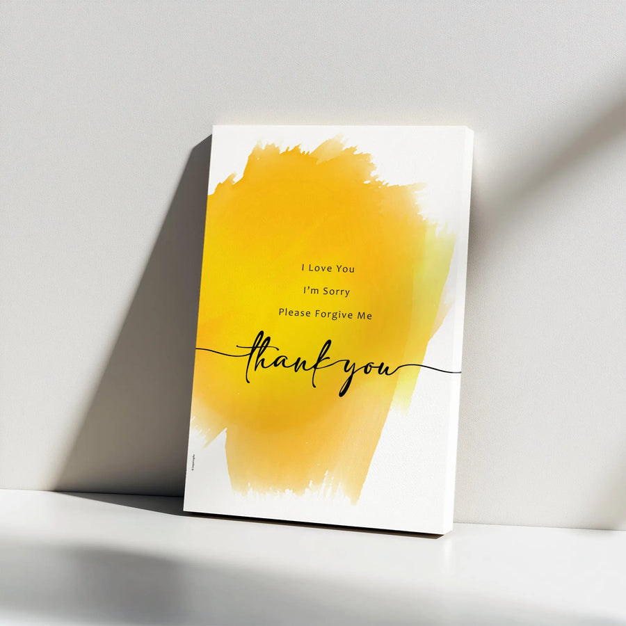 Ho'oponopono Canvas Wall Art | Yellow Watercolor & Calligraphy | Premium Thick Gallery Wrap Print | Spiritual Gift for Meditation Room Decor