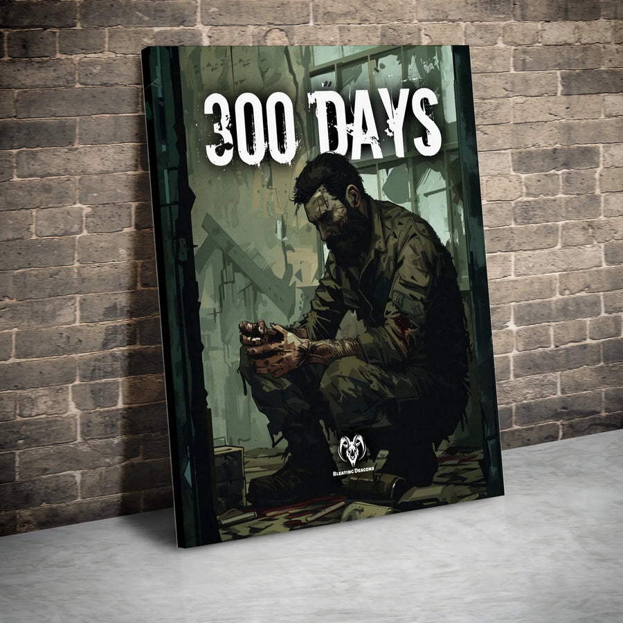 Post-Apocalyptic Survivor Wall Art | 300 Days Gritty War Soldier Illustration | Premium Gallery Wrapped Canvas | Gift for Dystopian Decor Lovers