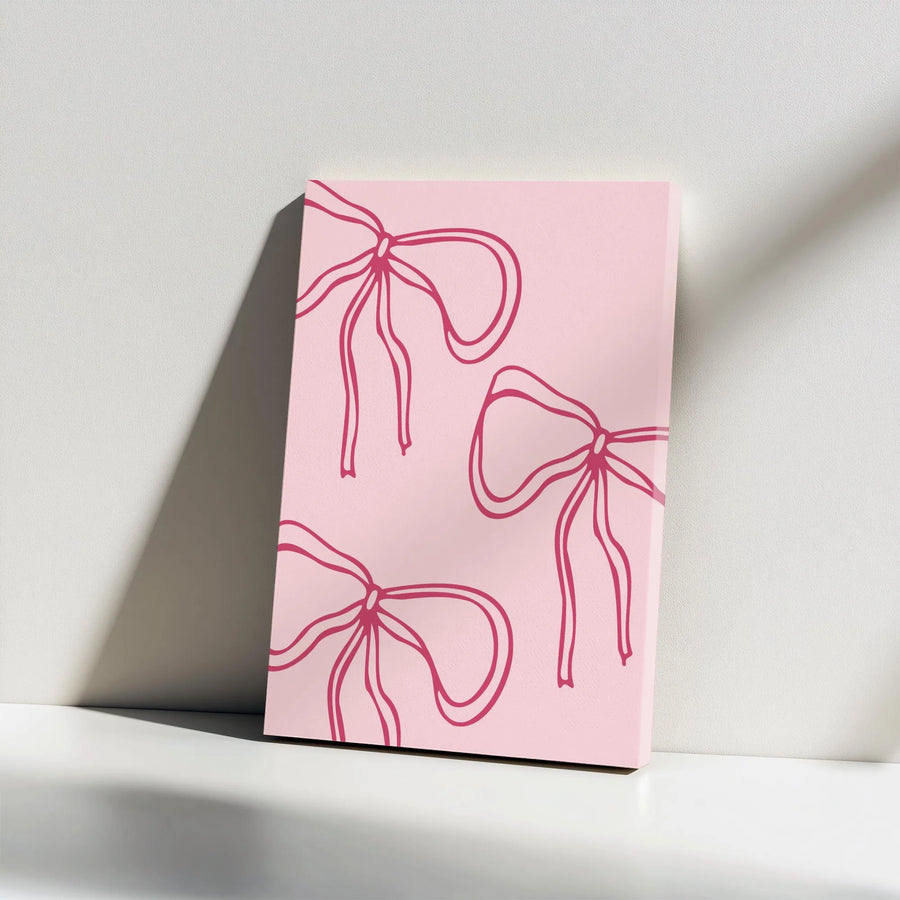 Coquette Bow Canvas Print | Minimalist Pink Ribbon Pattern Art | Premium Gallery Wrapped Canvas | Aesthetic Room Decor Gift for Her