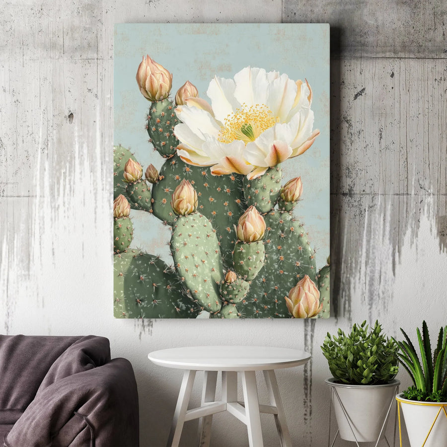 Prickly Pear Cactus Canvas Wall Art | Vintage Botanical Flower Print | 1.25-Inch Gallery Wrap | Southwestern Home Decor Gift for Plant Lovers