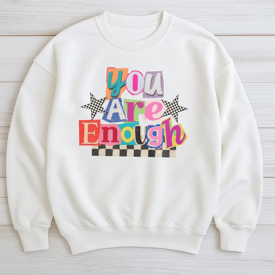 You Are Enough Sweatshirt | Retro Checkerboard Aesthetic Graphic | Premium Cotton Blend Crewneck | Inspirational Gift For Women And Teens