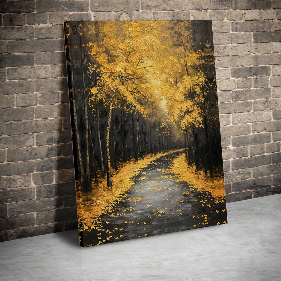 Gold Forest Canvas Wall Art | Textured Autumn Tree Landscape Print | Premium 1.25-Inch Gallery Wrap | Modern Fall Home Decor Gift