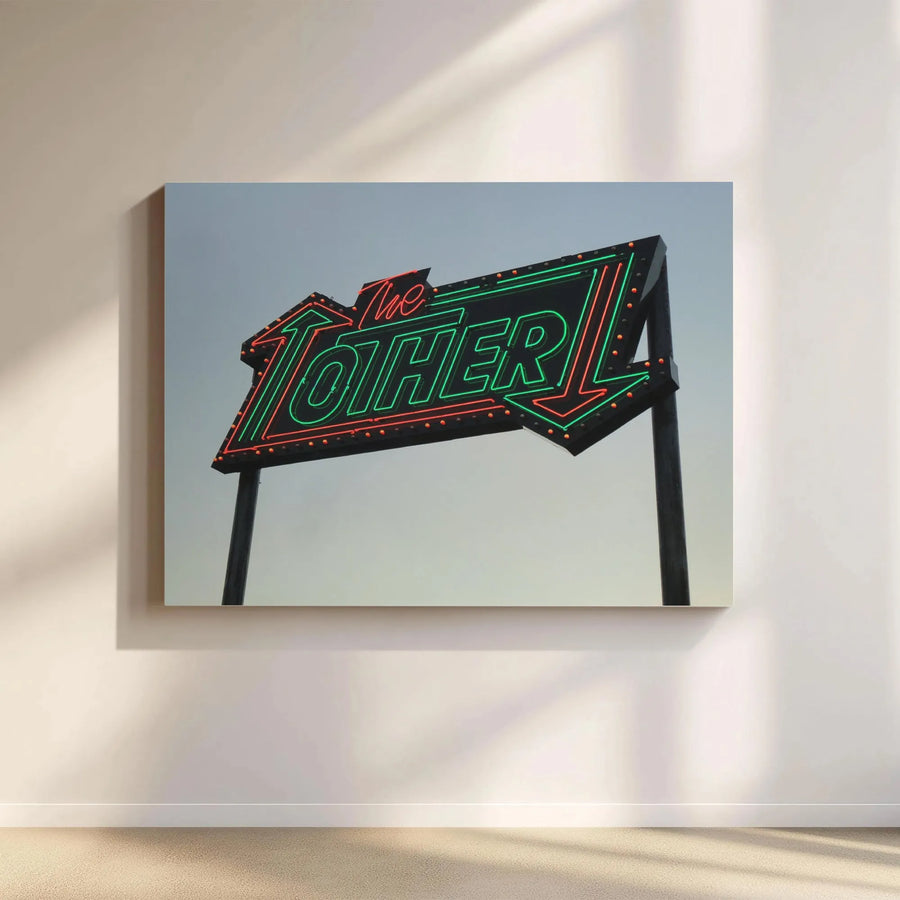 Retro Neon Arrow Sign Canvas Wall Art | The Other Vintage Aesthetic | Premium Gallery Wrapped Print | Industrial Loft Home Office Decor