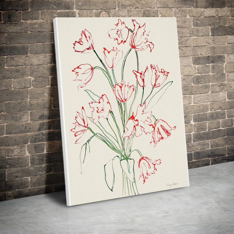 Red Tulip Sketch Canvas Wall Art | Minimalist Botanical Line Drawing | Premium 1.25" Thick Profile | Living Room Decor Gift