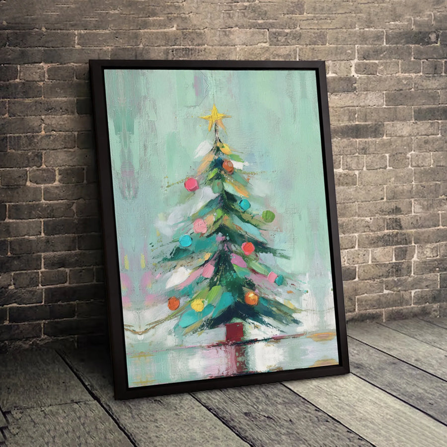 Abstract Christmas Tree Canvas Wall Art | Colorful Holiday Home Decor | Gallery-Wrapped Premium Print | Festive Modern Living Room Gift