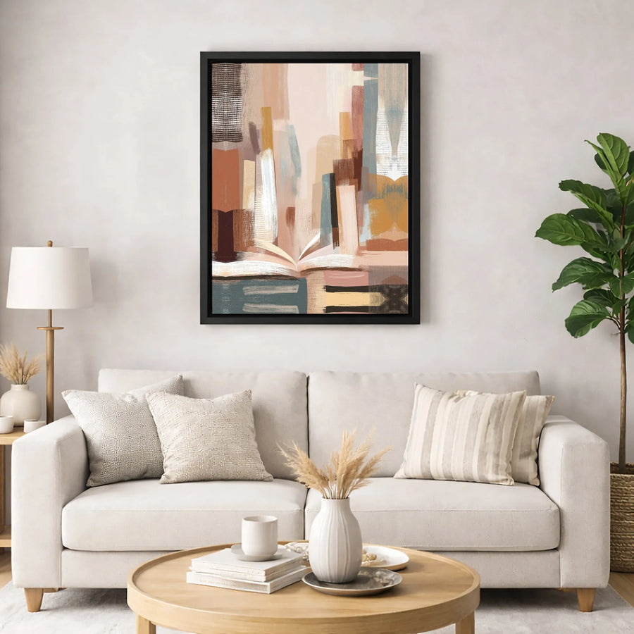 Abstract Book Canvas Wall Art | Modern Earthy Tones Oil Painting Style | Premium Gallery Wrap 1.25" Profile | Home Office Library Decor Gift