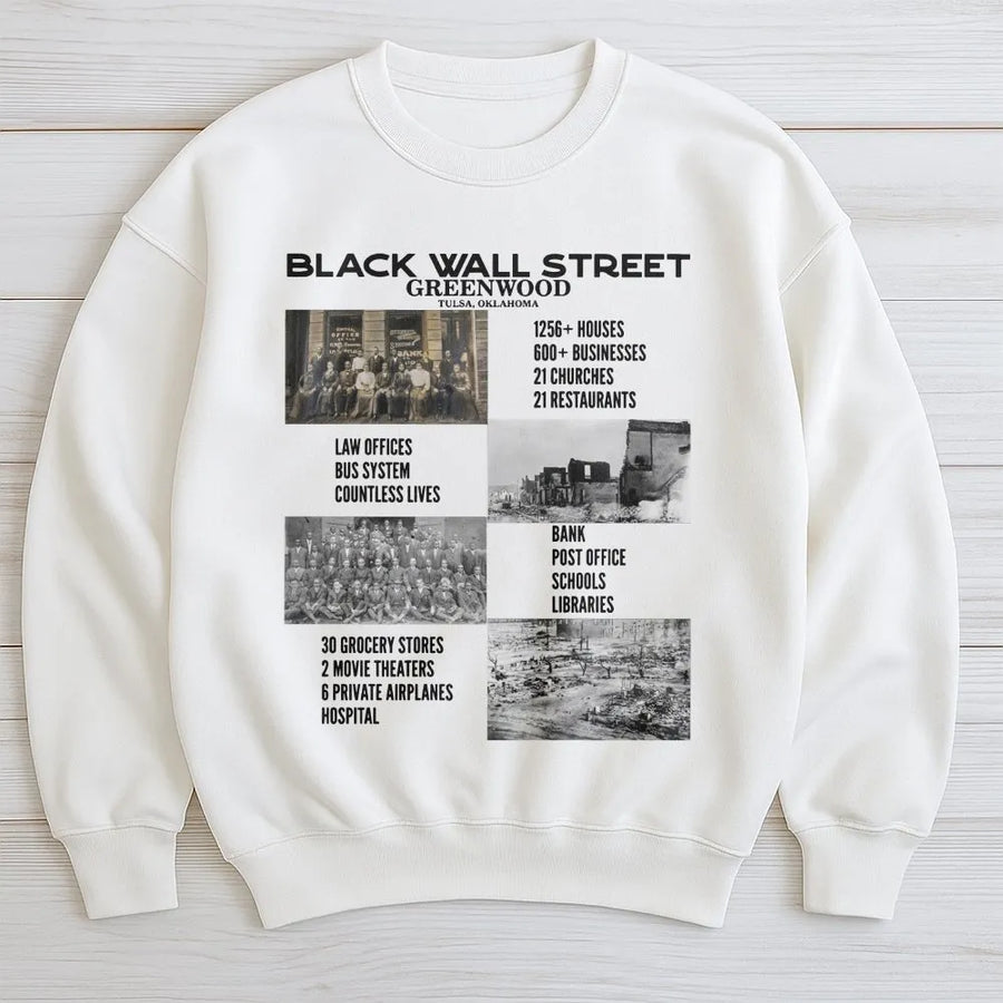 Black Wall Street Sweatshirt | Greenwood Tulsa Historical Graphic Print | Premium Cotton Blend | Black History Month Awareness Gift