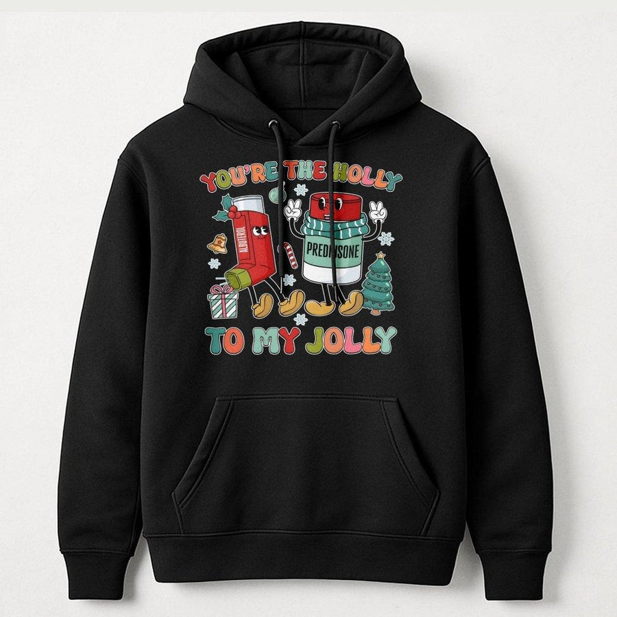 Respiratory Therapist Hoodie | Funny Albuterol Prednisone Christmas Design | Soft Cotton-Blend Pullover | Perfect Medical Professional Holiday Gift
