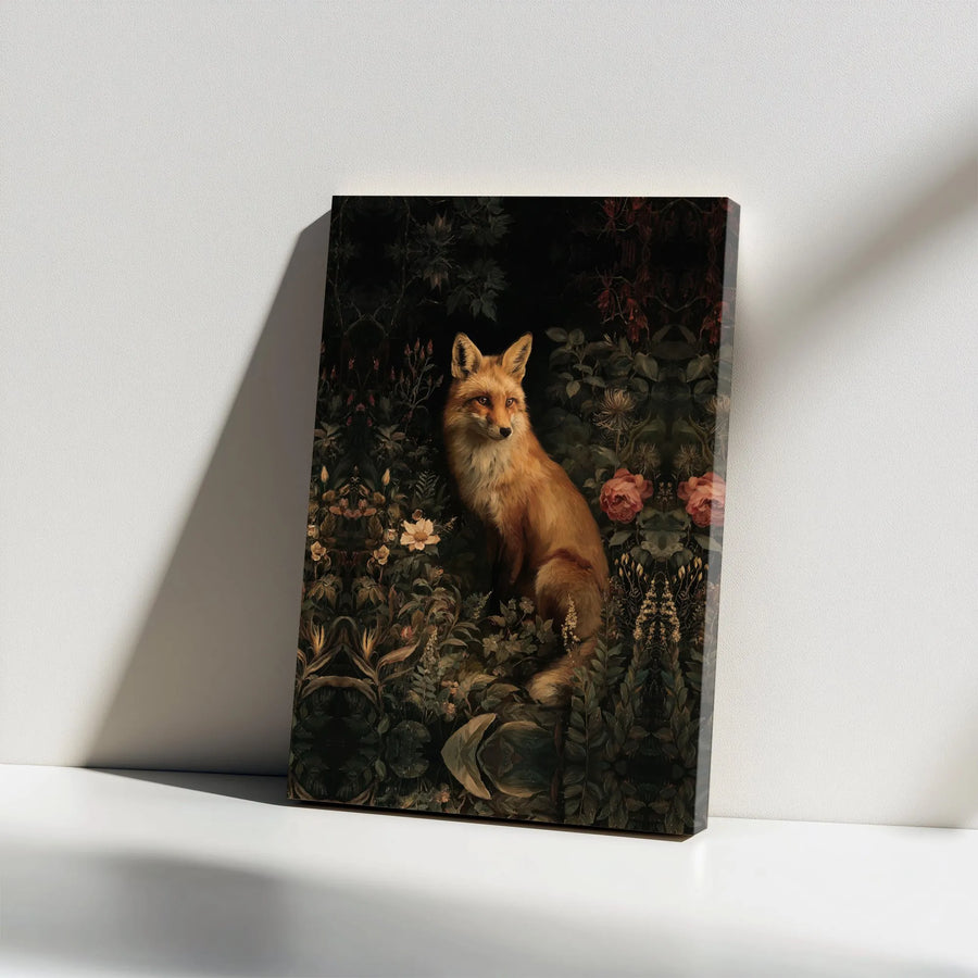 Vintage Fox Canvas Wall Art | Moody Botanical Forest Painting | Premium Gallery Wrapped Canvas | Cottagecore Home Decor Gift for Nature Lover
