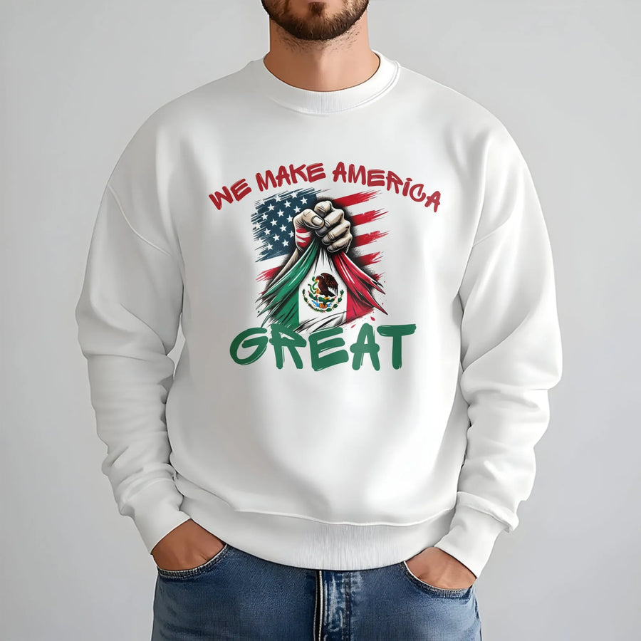 Mexican American Heritage Sweatshirt | USA Mexico Flag Fist Graphic | Premium Cotton Blend | Gift for Hispanic Pride