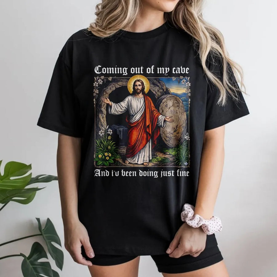 Jesus Resurrection T-Shirt | Funny Coming Out Of My Cave Graphic | 100% Premium Cotton Tee | Religious Easter Gift For Christians