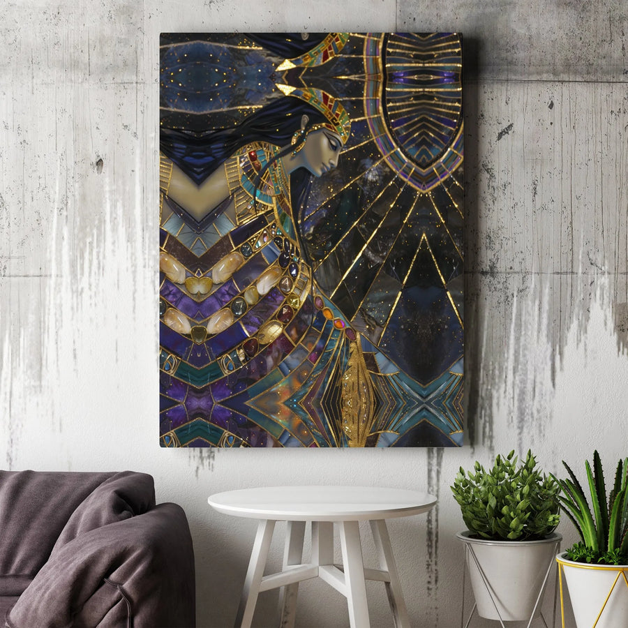 Egyptian Goddess Canvas Print | Art Deco Cleopatra Portrait with Gold Accents | Premium 1.25" Thick Gallery Wrap | Afrocentric Spiritual Wall Decor Gift