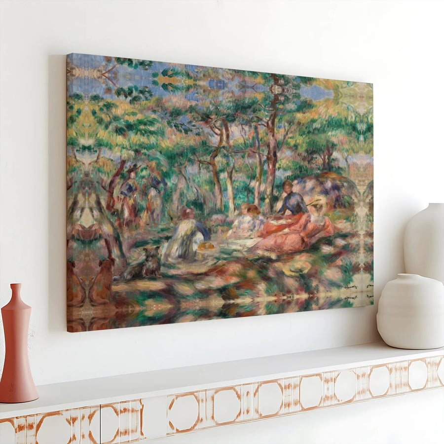 Vintage Impressionist Picnic Painting Horizontal Canvas | Classic French Forest Landscape Wall Art Print | Premium 1.25-Inch Gallery Wrap | Elegant Living Room Home Decor Gift for Art Lovers