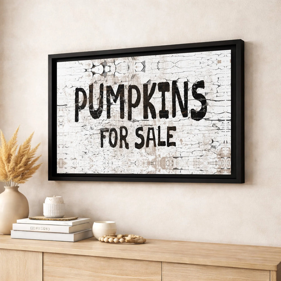 Pumpkins For Sale Canvas Wall Art | Rustic Distressed Farmhouse Sign | Premium Gallery Wrap Print | Fall Home Decor Gift For Autumn Lovers