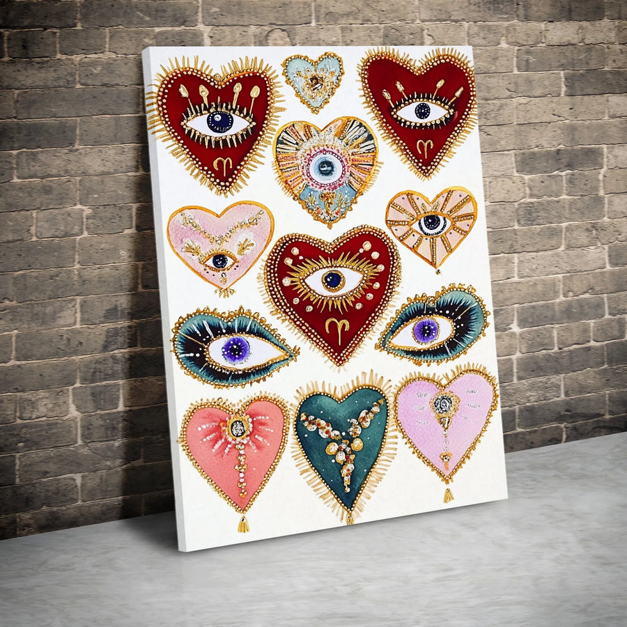 Sacred Heart Wall Art Canvas | Mystical Evil Eye Boho Decor | Premium Gallery Wrap Print | Spiritual Home Aesthetic Gift