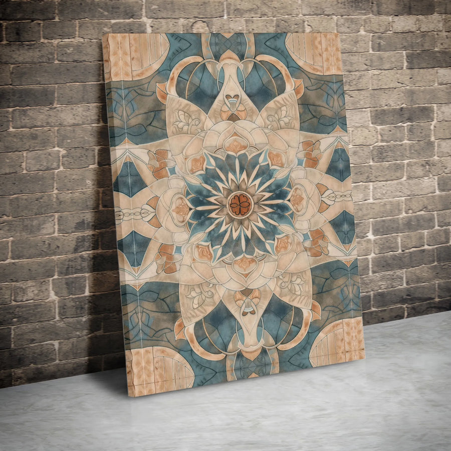 Blue And Beige Mandala Canvas Print | Stained Glass Floral Wall Art | Gallery Quality Premium Decor | Bohemian Home Office Statement Piece