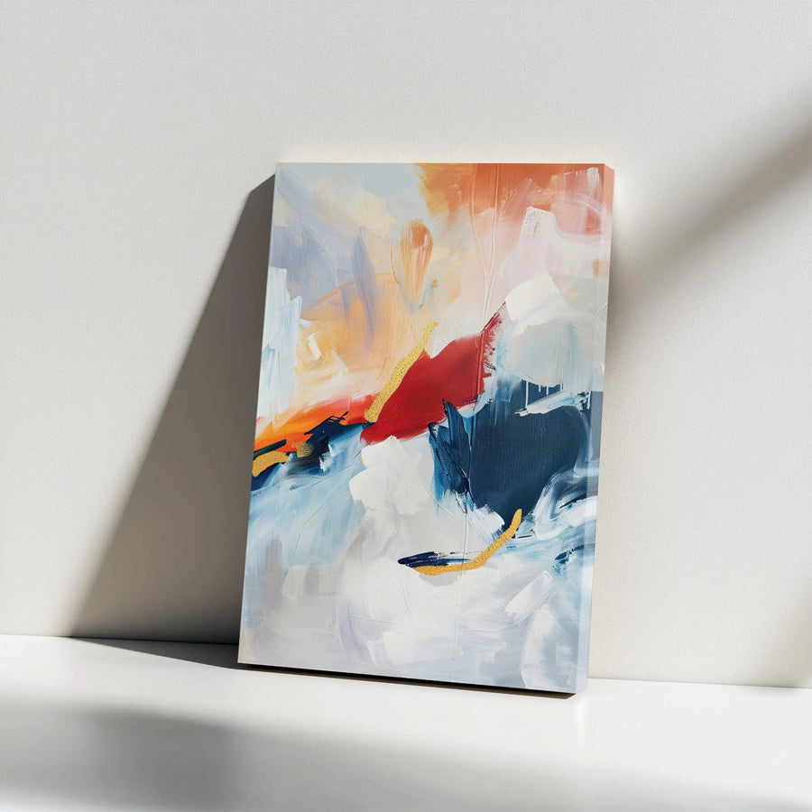 Modern Abstract Canvas Art | Bold Red Navy Orange Gold Brushstrokes | Premium 1.25” Gallery Wrap | Contemporary Home & Office Decor Gift