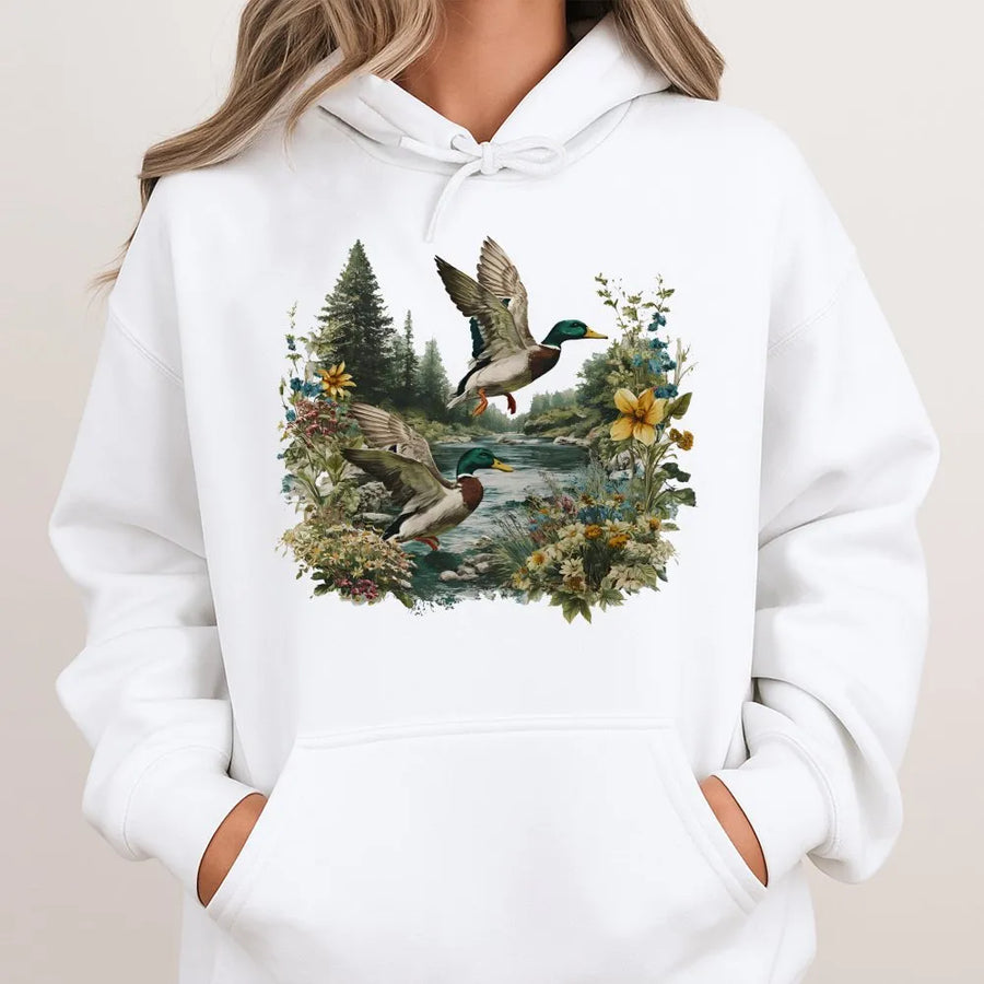 Mallard Duck Hoodie | Vintage Nature Bird Art | Premium Cotton Blend | Gift for Bird Watcher & Wildlife Lover