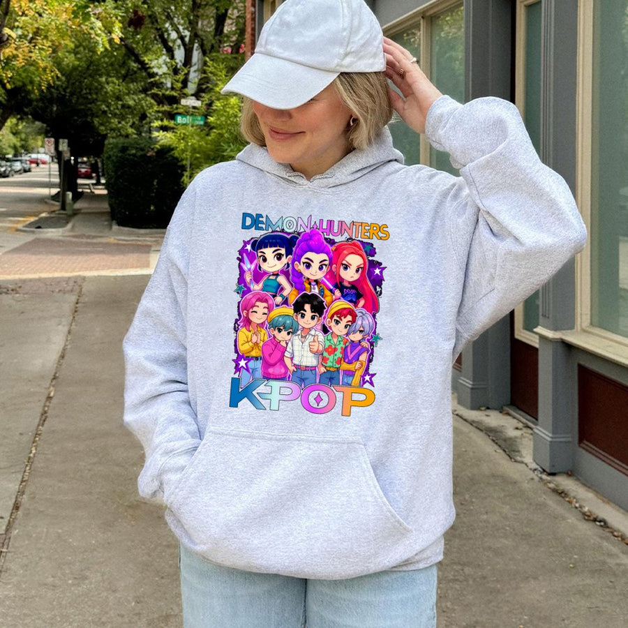 K-Pop Anime Graphic Hoodie | Demon Hunters Chibi Character Art | Cotton Blend Premium Pullover | Trendy Fan Gift For Teens And Adults