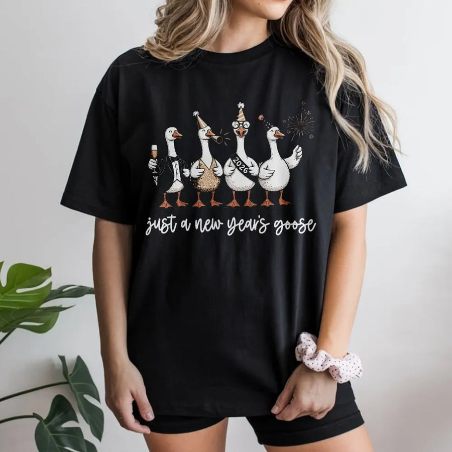 New Year Goose T-Shirt | Funny Holiday Bird Party Graphic | Premium Soft Cotton Unisex Tee | Cute 2026 Celebration Gift for Animal Lovers