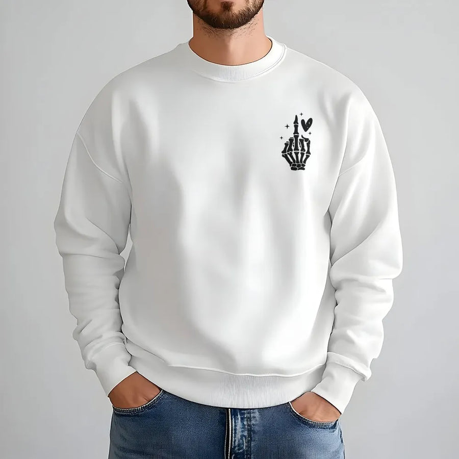 Skeleton Middle Finger Sweatshirt | Funny Sarcastic Pocket Print Graphic | 100% Cotton Comfort Tee | Edgy Goth Aesthetic Gift for Her