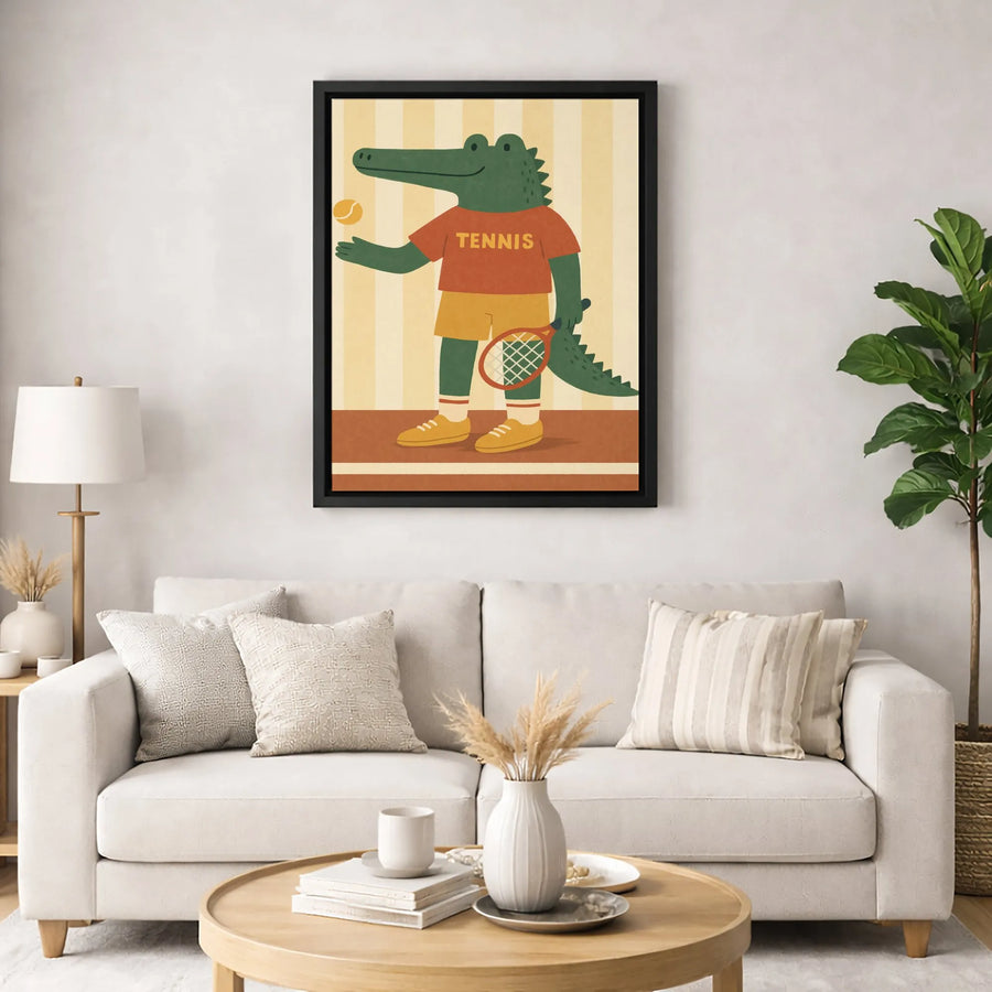 Tennis Alligator Wall Art | Retro Sporty Animal Illustration | Premium 1.25-Inch Canvas Print | Unique Decor Gift for Tennis Players & Fans